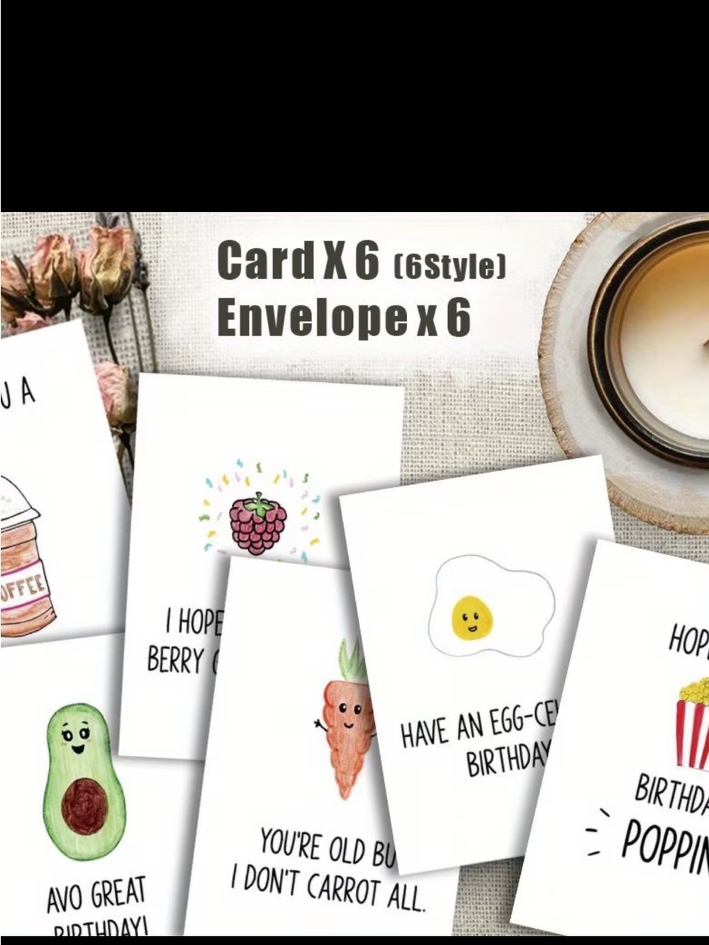 6 Pack Funny Food Pun Birthday Cards with Envelopes NEW - Picture 5 of 7